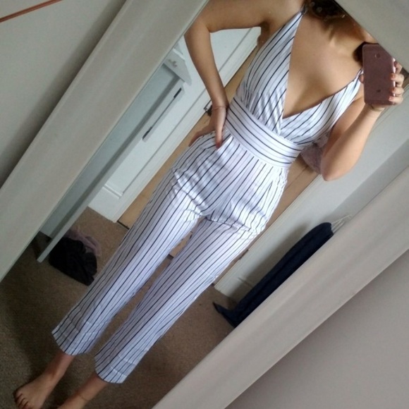 Stripe Cropped Double Straps Jumpsuit - Picture 7 of 7